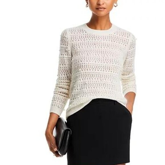 Aqua Sweaters - Aqua Cashmere Bead Embellished Sweater Ivory Size XXL NWT
